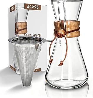 Pour Over Coffee Maker Glass - Barista Kit with 304 Stainless Filter for Home, Office, Camping, Cafes - Easy Clean Coffee Dripper Set (Soft Towel&Brush) (20oz Slim Shape w/SS Filter)