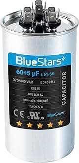 BlueStars Ultra Durable 60+5 MFD uf ±5% 370/440 Volt VAC Dual Run Start Round Capacitor for Condenser Straight Cool or Heat Pump Air Conditioner