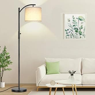 ROTTOGOON Dimmable Floor Lamp, Arc Floor Lamps for Living Room, Stepless Dimming Modern Standing Lamp with Linen Shade, Tall Lamp for Bedroom Office Dining Room- Black