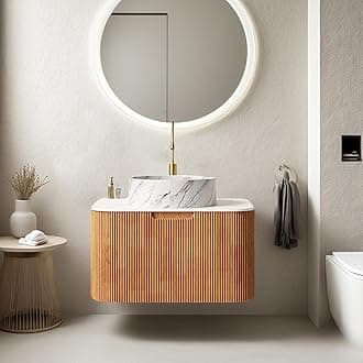 AmbroVania 24" Modern Bathroom Vanity with Sink, Floating Bathroom Cabinet with Ultra-Thin Marble Ceramic Basin and Top, Extra Large Storage Drawer, Soft-Close Design, Nature Wood