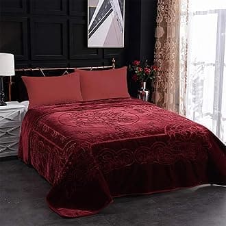 MERRY HOME JML Fleece Blanket King Size, Heavy Korean Mink Blanket 85 X 95 Inches- 9 Lbs, Single Ply, Soft and Warm, Thick Raschel Printed Mink Blanket for Autumn,Winter,Bed,Home,Gifts, (Burgundy)