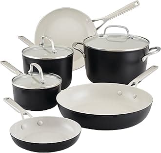 KitchenAid Hard Anodized Ceramic Nonstick Cookware Pots and Pans Set, 9 Piece - Matte Black