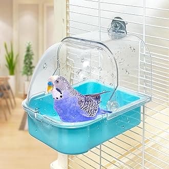 Bird Bath for Cage, Cleaning Pet Supplies Cockatiel Bird Bathtub with Hanging Hooks for Little Bird Parrots Spacious Parakeets Portable Shower for Most Birdcage(Blue)