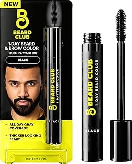 The Beard Club 1 Day Temporary Beard Dye for Men - Black Beard, Mustache & Eyebrow Color for a Fuller, Well-Defined Look, Water & Sweat Resistant, Up to 30 Applications, 0.3 fl oz