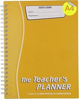 Educational Planning Books - The Teachers Planner 2025-26 | (A4, 8 Periods) | Page-a-Day & Undated, with Dedicated Pages for Year Planning, Exams, Marking, Contacts, and more - Yellow (TP1-Y)