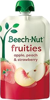 Beech-Nut Baby Food Pouches, Peach Apple Strawberry Fruit Puree Baby & Toddler Food, 3.5 oz (12 Pack)