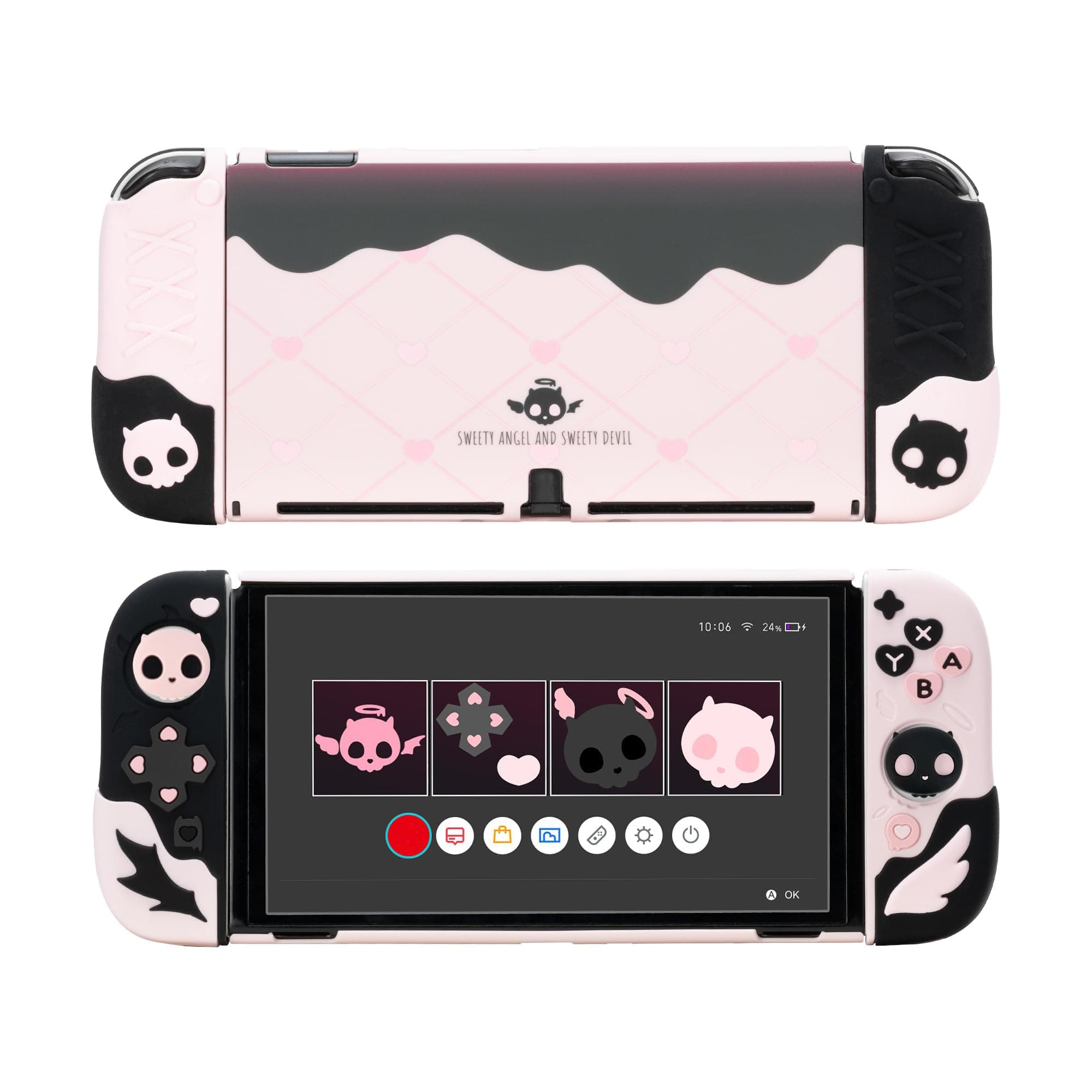 Protective Case for Switch OLED Model,Anti-Scratch Slim Cover Case Compatible with Switch OLED Separable Soft Silicone Shell with 2 Thumb Grip Caps- Sweetheart Skull
