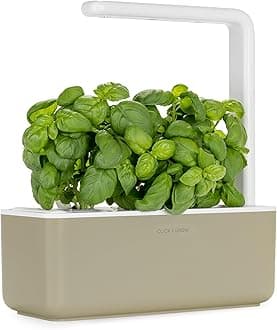 Click & Grow Indoor Herb Garden Kit with Grow Light | Smart Garden for Home Kitchen Windowsill | Easier than Hydroponics Growing System | Vegetable Gardening Starter (3 Basil Pods included), Beige