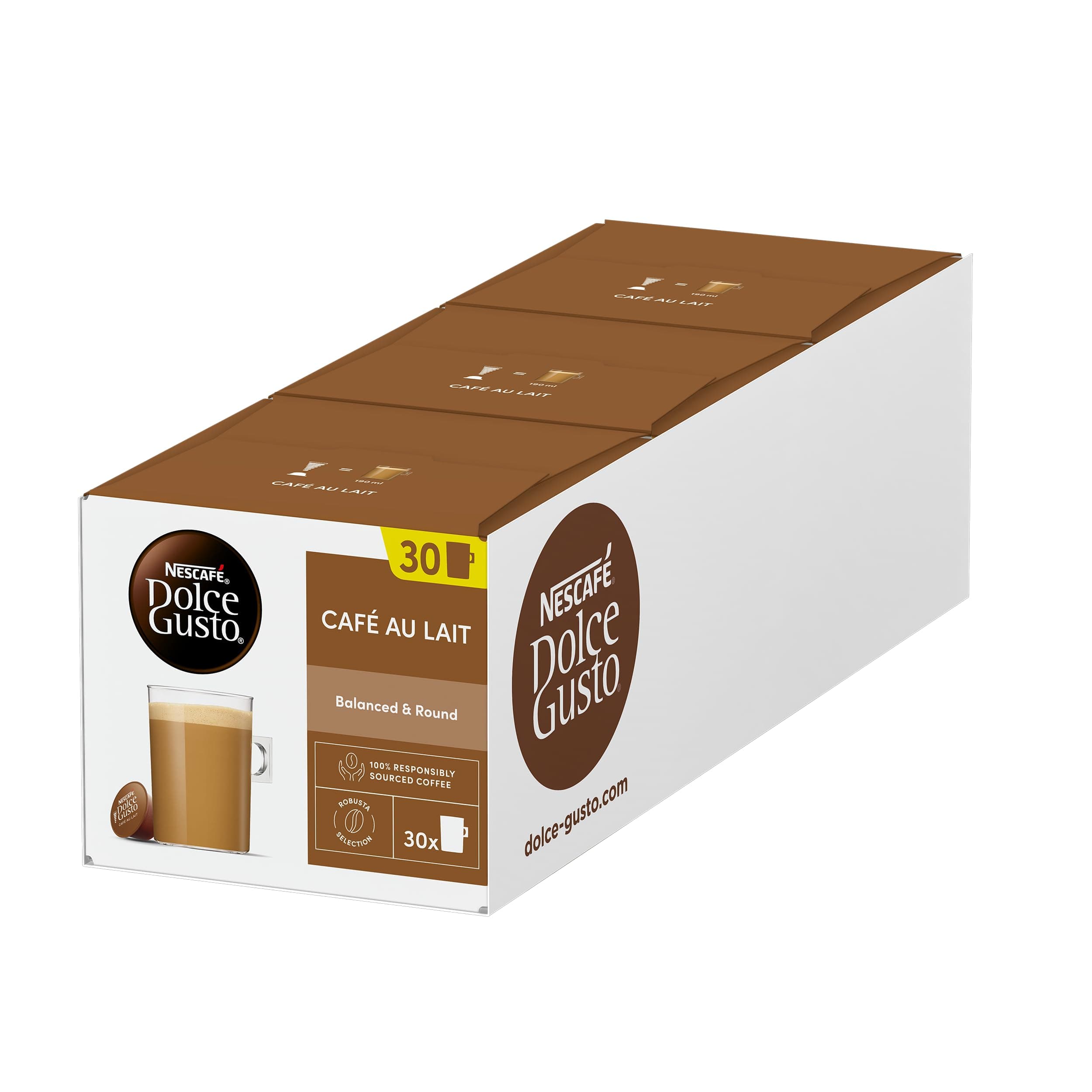 NESCAFÉ DOLCE GUSTO Café Au Lait Coffee Pods Pack of 3 (Total 90 Servings)