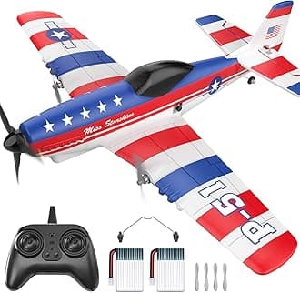 DEERC RC Plane 3 Channel P51D Remote Control Airplane Fighter Toys,2.4GHz 6-axis Gyro Stabilizer RTF Glider Aircraft Plane with 2 Batteries,Easy to Fly for Adults Kids Beginners Boys