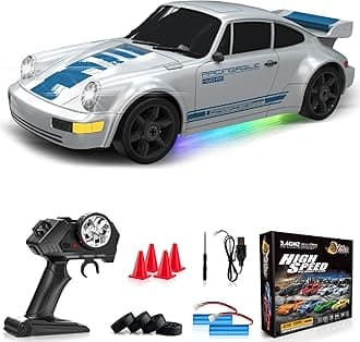 Remote Control Car RC Drift Car 2.4GHz 1:24 4WD 15KM/H High Speed Racing Sport Car with LED Lights Drifting Tire Racing Sport Toy for Adults Boys Girls Kids Gift 2Pcs Rechargeable Batteries