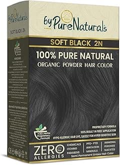 byPureNaturals 100% Organic Hair Colour Soft Black 2N for Men and Women, PPD and Ammonia Free