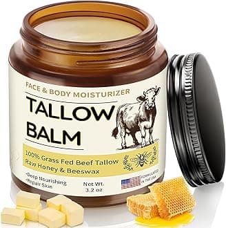 Beef Tallow for Skin, Organic Whipped Tallow and Honey Balm, Grass Fed Beef Tallow Face Moisturizer, Natural Tallow Skin Care Cream Body Butter, Nourish and Soothe Dry Skin