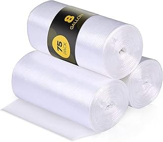 8 Gallon Trash Bags – 75 Small To Medium Garbage Bags | 24" x 24" Clear Waste Basket Trash Bags | Commercial Bulk Plastic Bathroom Trash Can Liners | Office Shredder Bags