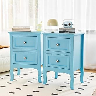 Bonnlo Nightstand Set of 2, Nightstands with 2 Drawers, Blue Nightstand, Bed Side Table/Night Stand, Small Nightstands for Bedroom, Small Spaces, College Dorm, Kids’ Room,Living Room, Wood,16W*12D*24H