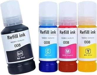 Refill 008 for epssonn L6460/L6490/L6550/L6570/L6580/L11160/L15150/L15160 Printer Black + Tri Color Combo Pack Ink Bottle