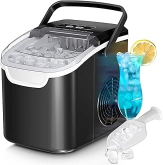 Countertop Ice Maker Machine, 8 Ice Cubes in 6 mins, 26lb/Day Ice with 2 Sizes- Portable Mini, Energy Saving & Basket/Scoop for Home/Party/Travel/Camping/Bar, Dark Black