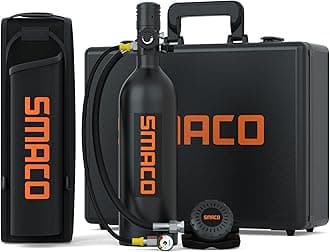 SMACO S400 Pro 1L Scuba Tank Mini Scuba Diving Tank—DOT Certified Tank with 15-20 Minutes Backup Scuba Tank Kit Diving Oxygen Underwater Breathing Device with Aluminum Hard Case