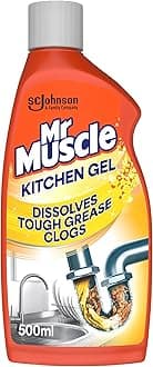 Mr Muscle Kitchen Drain Unblocker Liquid (500ml), Sink & Drain Cleaner, Strong & Fast Acting Heavy Duty Gel, Dissolves Clogs, Works 3x Better Than Bleach, Safe for All Pipes