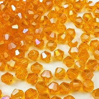400pcs Bicone Crystal Beads 4mm Crystal Glass Faceted Beads for Necklace Bracelet Earrings DIY Jewelry Crafts Making Supplies(Orange AB)