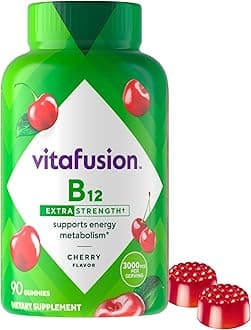 Vitafusion Extra Strength Vitamin B12 Gummy Vitamins for Energy Metabolism Support and Nervous System Health Support, Cherry Flavored, America’s Number 1 Gummy Vitamin Brand, 45 Day Supply, 90 Count