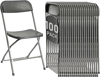 100 Pack Plastic Folding Chairs, Portable Party Chairs, Stackable Commercial Seats with Steel Frame for Home Office Wedding Party Indoor Outdoor Events Chairs, 350lbs Capacity,Gray