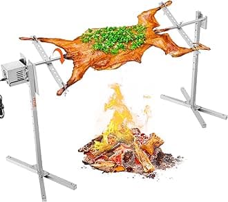 VEVOR Electric BBQ Rotisserie Grill Kit, 56 Inch 132 lbs Capacity, Automatic 52W Motor Height Adjustable Universal Roaster Stand, Stainless Steel Grilling Kit, Spit Rod with Heat Shield for Pig Lamb