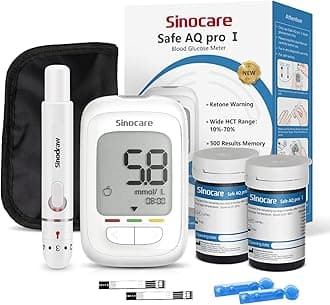 Blood Sugar monitor, Safe AQ Pro I Diabetes Testing Kit with 50pcs Strips & 50pcs Lans., Blood Glucose Monitor with Ketone Warning Fuction, No Coding, mmol/L