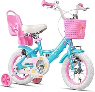 Glerc Maggie 12 14 16 20 Inch Bike Ages for 1-13 Year Old Girls Princess Style with Doll-Seat & Basket & Kickstand for Gift, Multiple Colors
