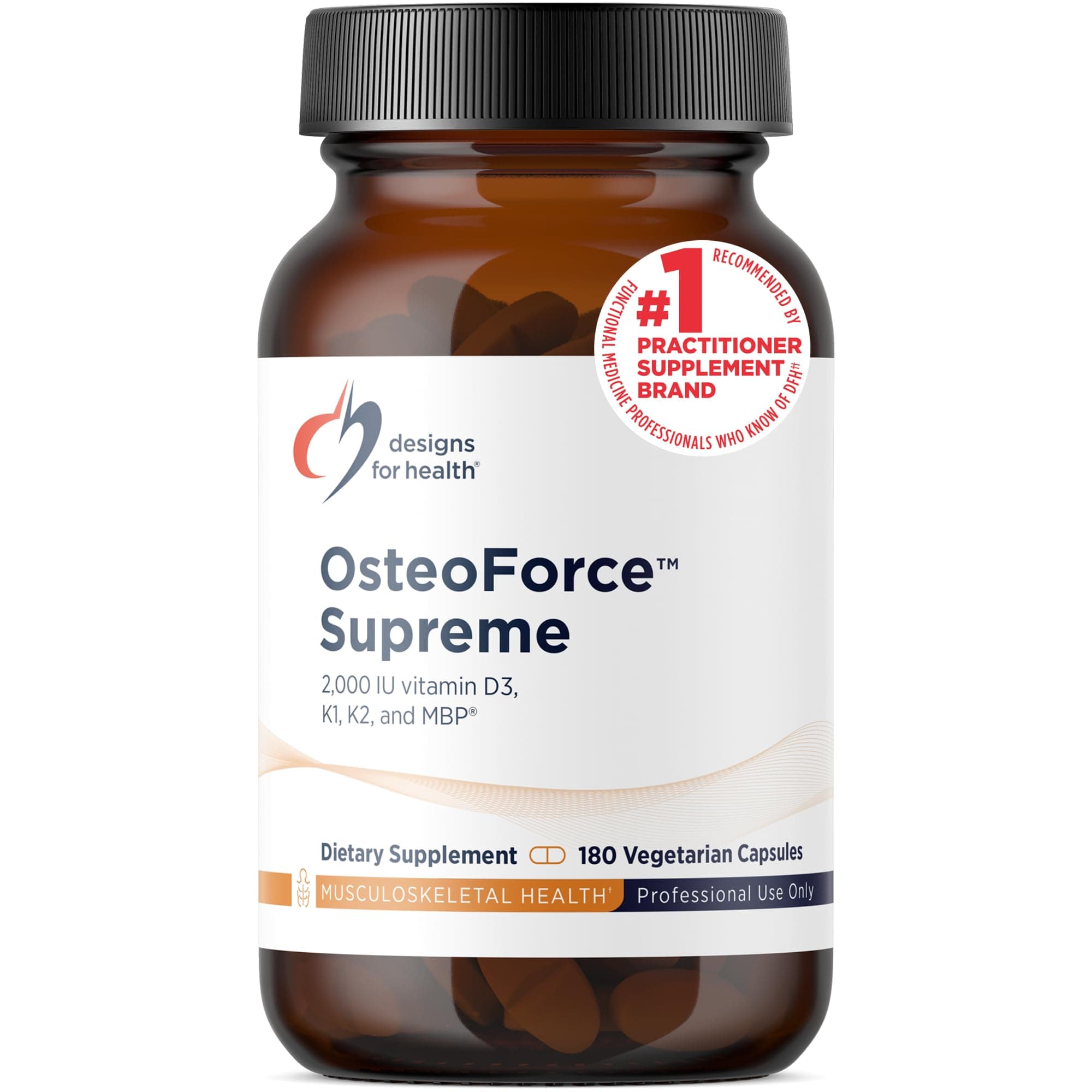 Designs for Health OsteoForce Supreme - Premium Bone Support Supplement with Basic Milk Protein (MBP) - Calcium Malate, Magnesium, Zinc Chelate, 2000 IU Vitamin D, VIT K - Non-GMO (180 Capsules)