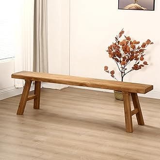 Farmhouse Indoor Wooden Living room Dining Bench, Asian Natural Wood Kitchen Entryway Bench with Armless Design and Short Height, Solid Wood Shoe Bench Entryway Benches，Brown(200*26*45cm/78.7*10.2*17.