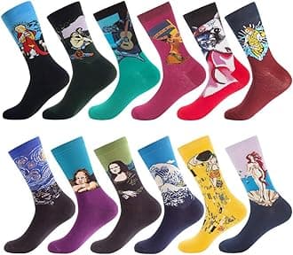 BISOUSOXMens Dress Socks Funny Fun Colorful Crazy Funky Crew Socks for Men Novelty Happy Cotton Size 9-12