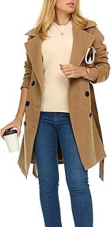 Trench Coat for Women – Double-Breasted Long Winter Faux Wool Coat