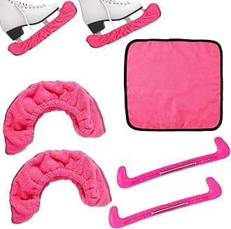 NQEUEPN Ice Skate Guards & Soakers & Towel Kit, Soft Skate Blade Covers and Hard Skate Guards Protectors Hockey Figure Skates Accessories for Men Women (Pink)