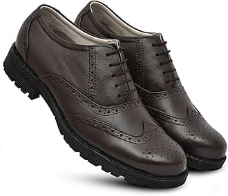 Safety Shoes : Leather Formal Brogue Shoes with Steel Toe, Memory Foam Footpad & Anti Skid, Heavy Duty Rubber Sole.