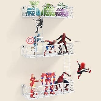 LUDOUR Fire Escape Wall Shelf - 3 Tier Fire Escape Ladder Wall Shelf 16.5 Inch Long, New York Metal Decorative Shelf for Action Figure Display, White Floating Wall Shelves for Bedroom, Home Décor.