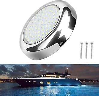 3.5inch Round Underwater Boat Lights IP68 Waterproof Led Boat Lights 2400LM Surface Mount 316 Stainless Steel Marine Led Lighting for Boats Transom Pool Courtesy Deck Interior Lighting