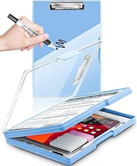 Clipboard with Storage,Heavy Duty Clip Boards 8.5x11 with 2 Storage Case,Clear Visible Top Panel Storage Clipboards,Side Opening Clip Boards,Nursing Clipboard Folder Case for Office Supplies-Aqua Blue
