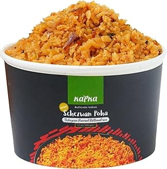 Kapka Schezwan Poha Cups Indian Food - 5 Pack - Ready to Eat Authentic Premade Vegan Meals - Just Add Water - Regional Flavor, Non-GMO - 3.5oz/100g
