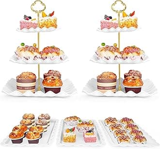 5 Pcs Dessert Table Display Set - 2 Pcs 3-Tier Dessert Display Stands & 3 Pcs Serving Tray - Dessert Trays Dessert Stands Treat Table Displays Set for Tea Parties,Birthdays & Baby Showers
