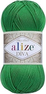 Alize Diva Silk Effect 100% Microfiber Acrylic Yarn 1 Ball skeins 100gr 383yds Color (123 - Emerald)