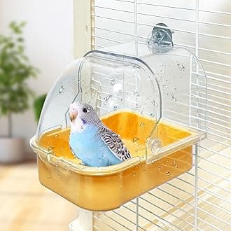 Bird Bath for Cage, Cleaning Pet Supplies Cockatiel Bird Bathtub with Hanging Hooks for Little Bird Parrots Spacious Parakeets Portable Shower for Most Birdcage (Yellow)