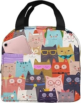 Cat Colorful Portable Lunch Bag Woman Waterproof Tote Shoulder Bags Small Handbags Purses Lunch Box,Shopping Office/School/Picnic/Travel/Camping