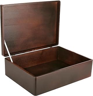 Creative Deco XL Brown Wooden Box Storage with Hinged Lid | 15.8x11.8x5.5in (+-0.5) | Keepsake Decorative Gift Box for Tool Dog Toy Kitchen Storage | Acacia-Like Wood Chest Trunk