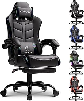 GTPLAYER Gaming Chair with Footrest, Computer Gaming Chair for Adults and Kids, Height Adjustable Gamer Chair with 90-155° Recline & Removable Headrest Lumbar Support,Colorful Black