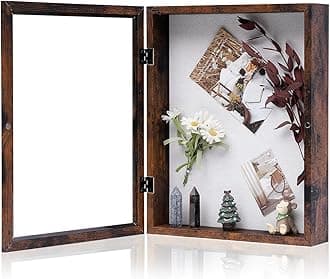 Muzilife 11x14 Shadow Box Picture Frame - 2.16" Interior Deep Wood & Glass Rectangle Display Case Ready to Hang Memory Box Baby Sports Memorabilia, Pins, Awards, Tickets, and Photos, Honey Brown