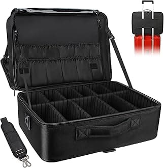 Relavel Travel Makeup Case, Cosmetic Case Organizer, Portable Artist Storage Bag, 10.3'' with Adjustable Dividers, Black, Waterproof, for Travel