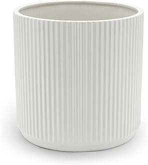 - Amazon Basics Fluted Ceramic Round Planter with Drainage Hole, Indoor Outdoor Flower Pot, 10-inch, White