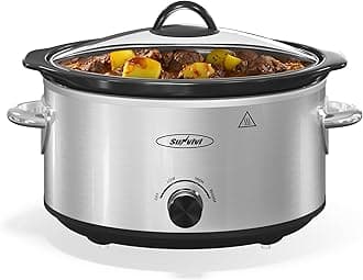 Sunvivi 4QT Slow Cooker & Mini Food Warmer with 3 Heating Settings, Removable Ceramic Pot, Dishwasher Safe Glass Lid, Stainless Steel
