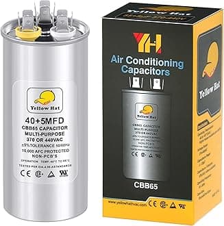 Capacitor for Air Conditioner 40+5 uf MFD 370 or 440 Volt VAC, Multi-Purpose Round Capacitor for AC Motor Run or Fan Motor Start or Condenser Straight